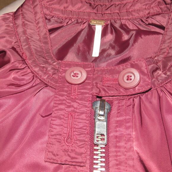 Free People Satin Zip Up Wine Midnight Bomber Jacket - Picture 8 of 10